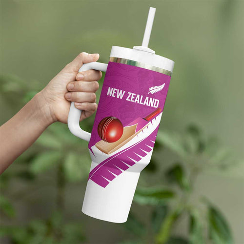 Custom New Zealand Cricket Tumbler With Handle Kiwi Birds Haka Dance Pink Fern Sporty Style