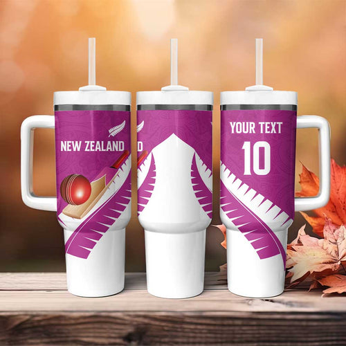 Custom New Zealand Cricket Tumbler With Handle Kiwi Birds Haka Dance Pink Fern Sporty Style
