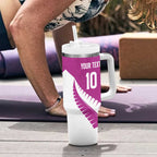 Custom New Zealand Cricket Tumbler With Handle Kiwi Birds Haka Dance Pink Fern Sporty Style