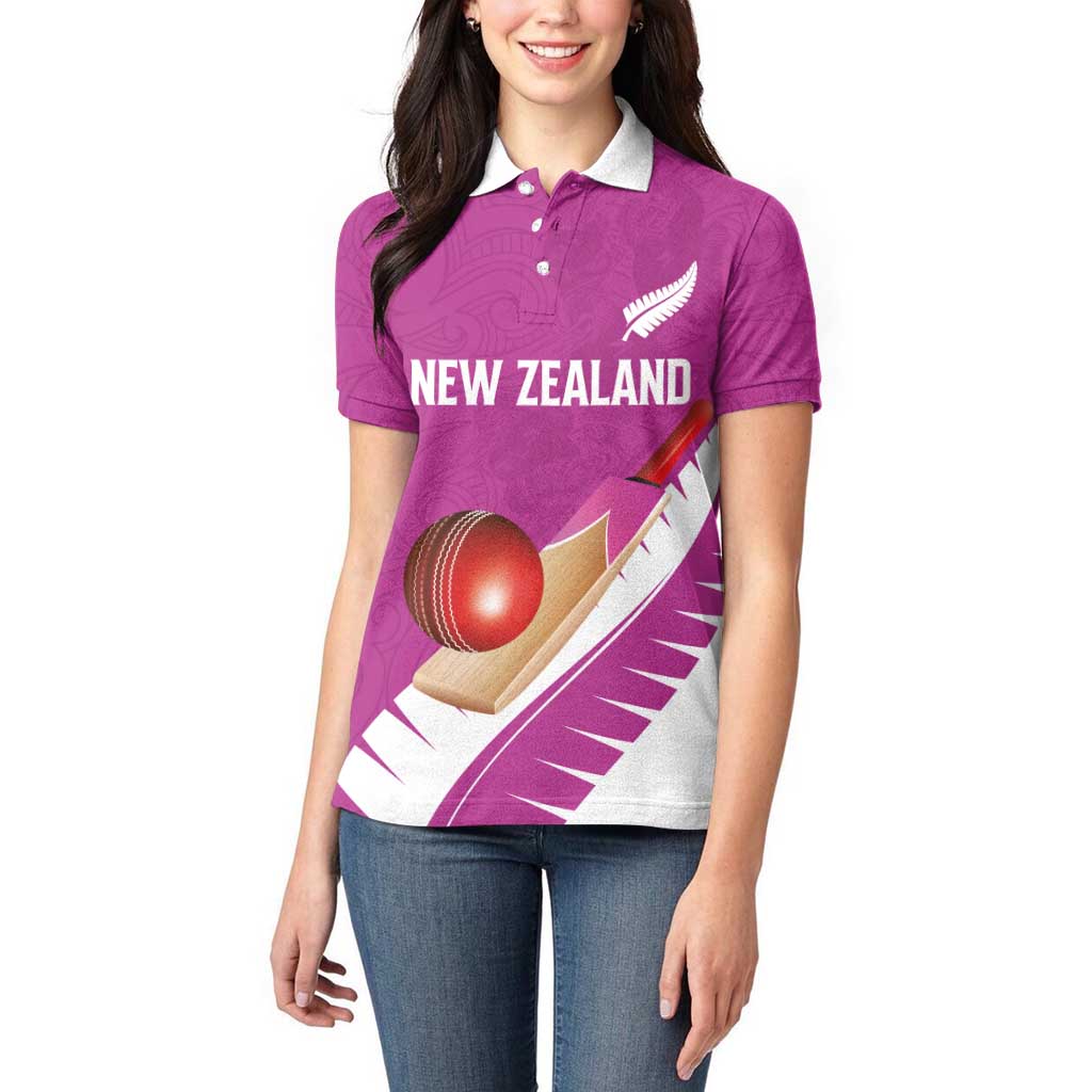 Custom New Zealand Cricket Women Polo Shirt Kiwi Birds Haka Dance Pink Fern Sporty Style