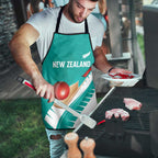New Zealand Cricket Apron Kiwi Birds Haka Dance Turquoise Fern Sporty Style