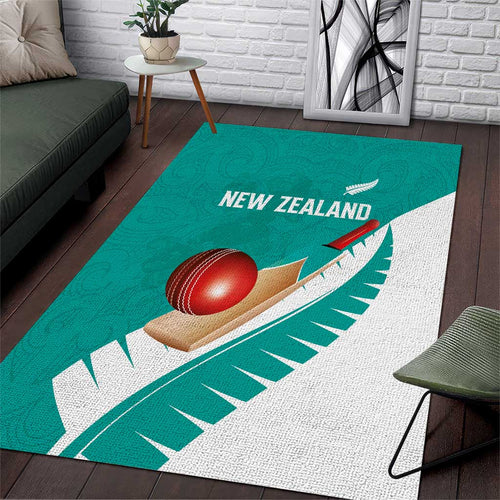 New Zealand Cricket Area Rug Kiwi Birds Haka Dance Turquoise Fern Sporty Style