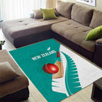 New Zealand Cricket Area Rug Kiwi Birds Haka Dance Turquoise Fern Sporty Style