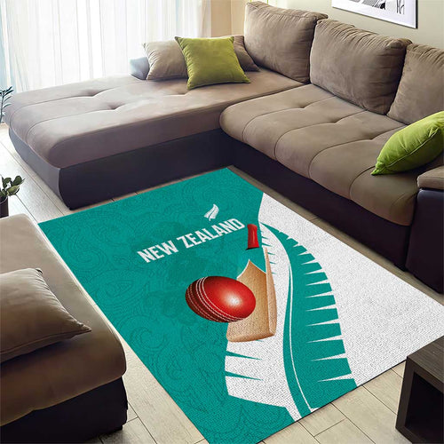 New Zealand Cricket Area Rug Kiwi Birds Haka Dance Turquoise Fern Sporty Style