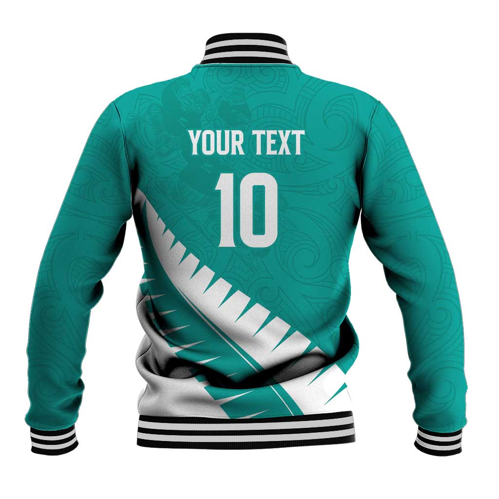 Custom New Zealand Cricket Baseball Jacket Kiwi Birds Haka Dance Turquoise Fern Sporty Style