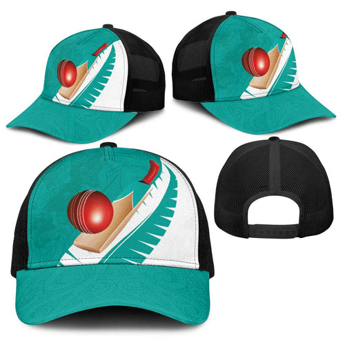 New Zealand Cricket Baseball Net Cap Kiwi Birds Haka Dance Turquoise Fern Sporty Style