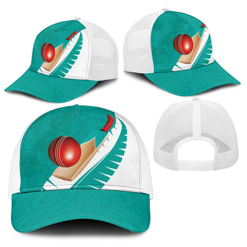 New Zealand Cricket Baseball Net Cap Kiwi Birds Haka Dance Turquoise Fern Sporty Style