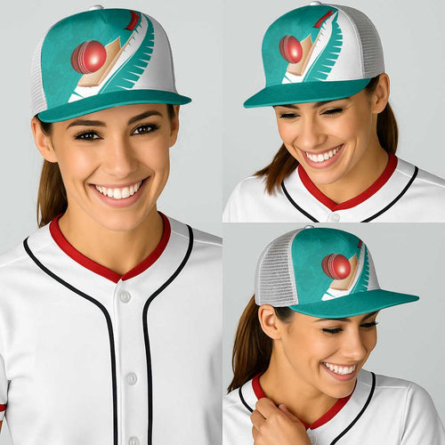 New Zealand Cricket Baseball Net Cap Kiwi Birds Haka Dance Turquoise Fern Sporty Style