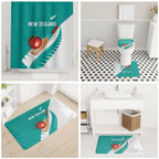 New Zealand Cricket Bathroom Set Kiwi Birds Haka Dance Turquoise Fern Sporty Style