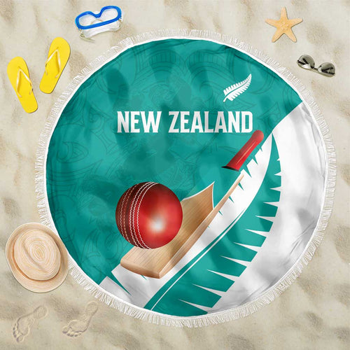 New Zealand Cricket Beach Blanket Kiwi Birds Haka Dance Turquoise Fern Sporty Style