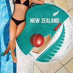 New Zealand Cricket Beach Blanket Kiwi Birds Haka Dance Turquoise Fern Sporty Style