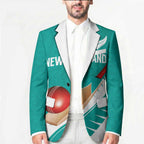 Custom New Zealand Cricket Blazer Kiwi Birds Haka Dance Turquoise Fern Sporty Style