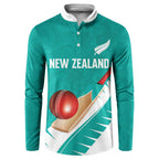 Custom New Zealand Cricket Button Sweatshirt Kiwi Birds Haka Dance Turquoise Fern Sporty Style