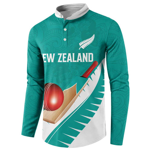 Custom New Zealand Cricket Button Sweatshirt Kiwi Birds Haka Dance Turquoise Fern Sporty Style