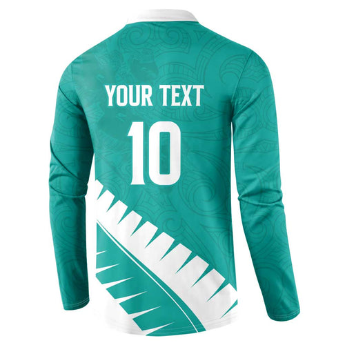 Custom New Zealand Cricket Button Sweatshirt Kiwi Birds Haka Dance Turquoise Fern Sporty Style