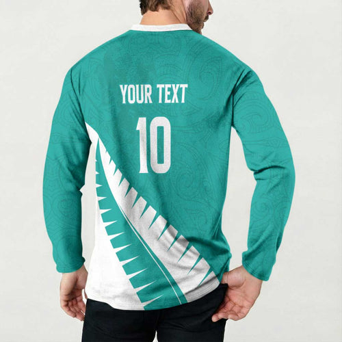 Custom New Zealand Cricket Button Sweatshirt Kiwi Birds Haka Dance Turquoise Fern Sporty Style
