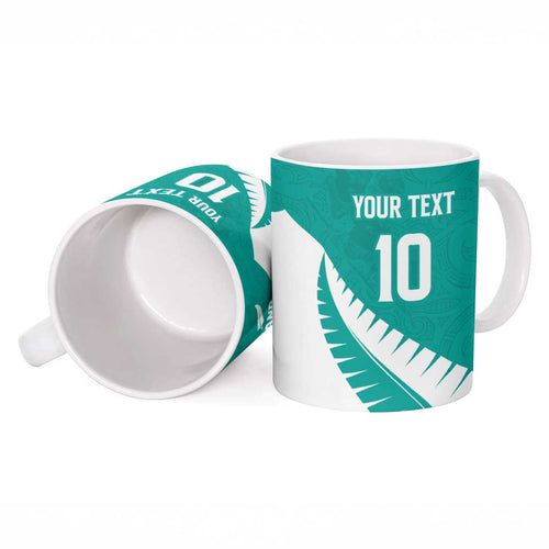 Custom New Zealand Cricket Ceramic Mug Kiwi Birds Haka Dance Turquoise Fern Sporty Style