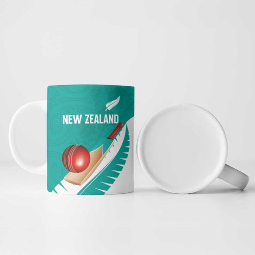 Custom New Zealand Cricket Ceramic Mug Kiwi Birds Haka Dance Turquoise Fern Sporty Style
