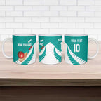 Custom New Zealand Cricket Ceramic Mug Kiwi Birds Haka Dance Turquoise Fern Sporty Style