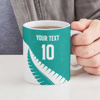 Custom New Zealand Cricket Ceramic Mug Kiwi Birds Haka Dance Turquoise Fern Sporty Style
