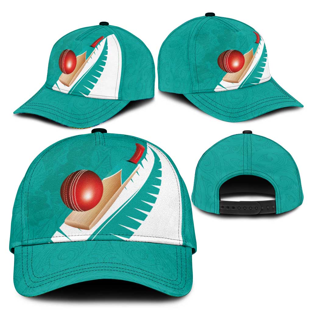 New Zealand Cricket Classic Cap Kiwi Birds Haka Dance Turquoise Fern Sporty Style