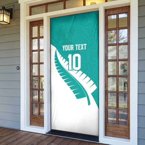 Custom New Zealand Cricket Door Cover Kiwi Birds Haka Dance Turquoise Fern Sporty Style