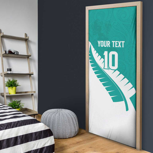 Custom New Zealand Cricket Door Cover Kiwi Birds Haka Dance Turquoise Fern Sporty Style