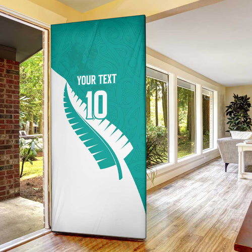 Custom New Zealand Cricket Door Cover Kiwi Birds Haka Dance Turquoise Fern Sporty Style
