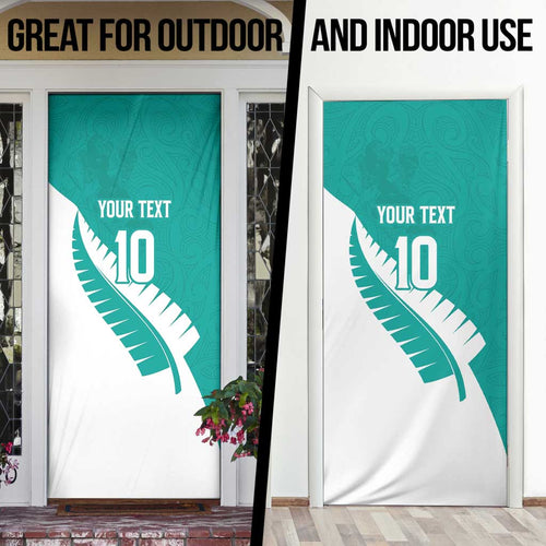 Custom New Zealand Cricket Door Cover Kiwi Birds Haka Dance Turquoise Fern Sporty Style