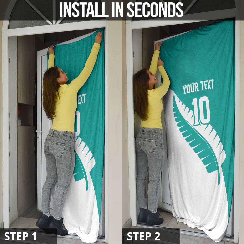 Custom New Zealand Cricket Door Cover Kiwi Birds Haka Dance Turquoise Fern Sporty Style