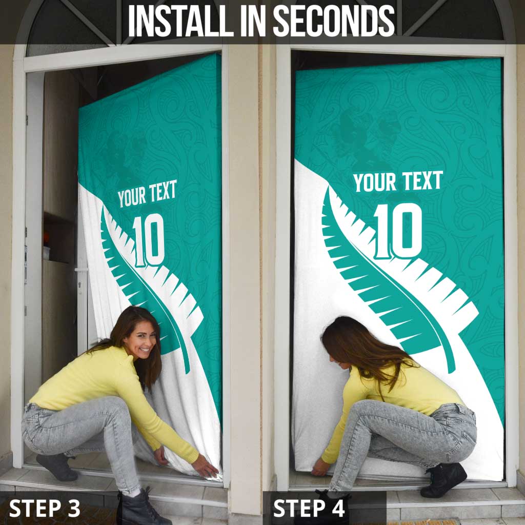 Custom New Zealand Cricket Door Cover Kiwi Birds Haka Dance Turquoise Fern Sporty Style