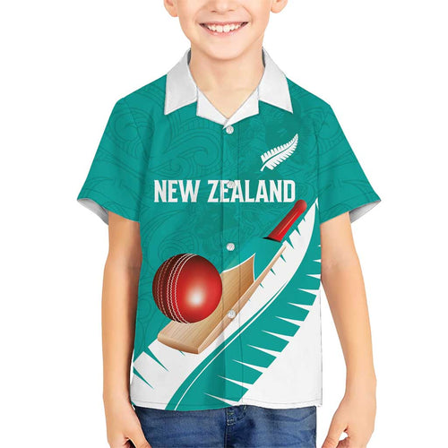 Custom New Zealand Cricket Family Matching Puletasi and Hawaiian Shirt Kiwi Birds Haka Dance Turquoise Fern Sporty Style