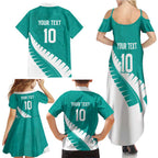 Custom New Zealand Cricket Family Matching Summer Maxi Dress and Hawaiian Shirt Kiwi Birds Haka Dance Turquoise Fern Sporty Style
