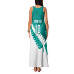 Custom New Zealand Cricket Family Matching Tank Maxi Dress and Hawaiian Shirt Kiwi Birds Haka Dance Turquoise Fern Sporty Style