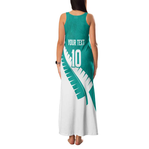Custom New Zealand Cricket Family Matching Tank Maxi Dress and Hawaiian Shirt Kiwi Birds Haka Dance Turquoise Fern Sporty Style