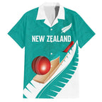 Custom New Zealand Cricket Hawaiian Shirt Kiwi Birds Haka Dance Turquoise Fern Sporty Style