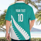 Custom New Zealand Cricket Hawaiian Shirt Kiwi Birds Haka Dance Turquoise Fern Sporty Style