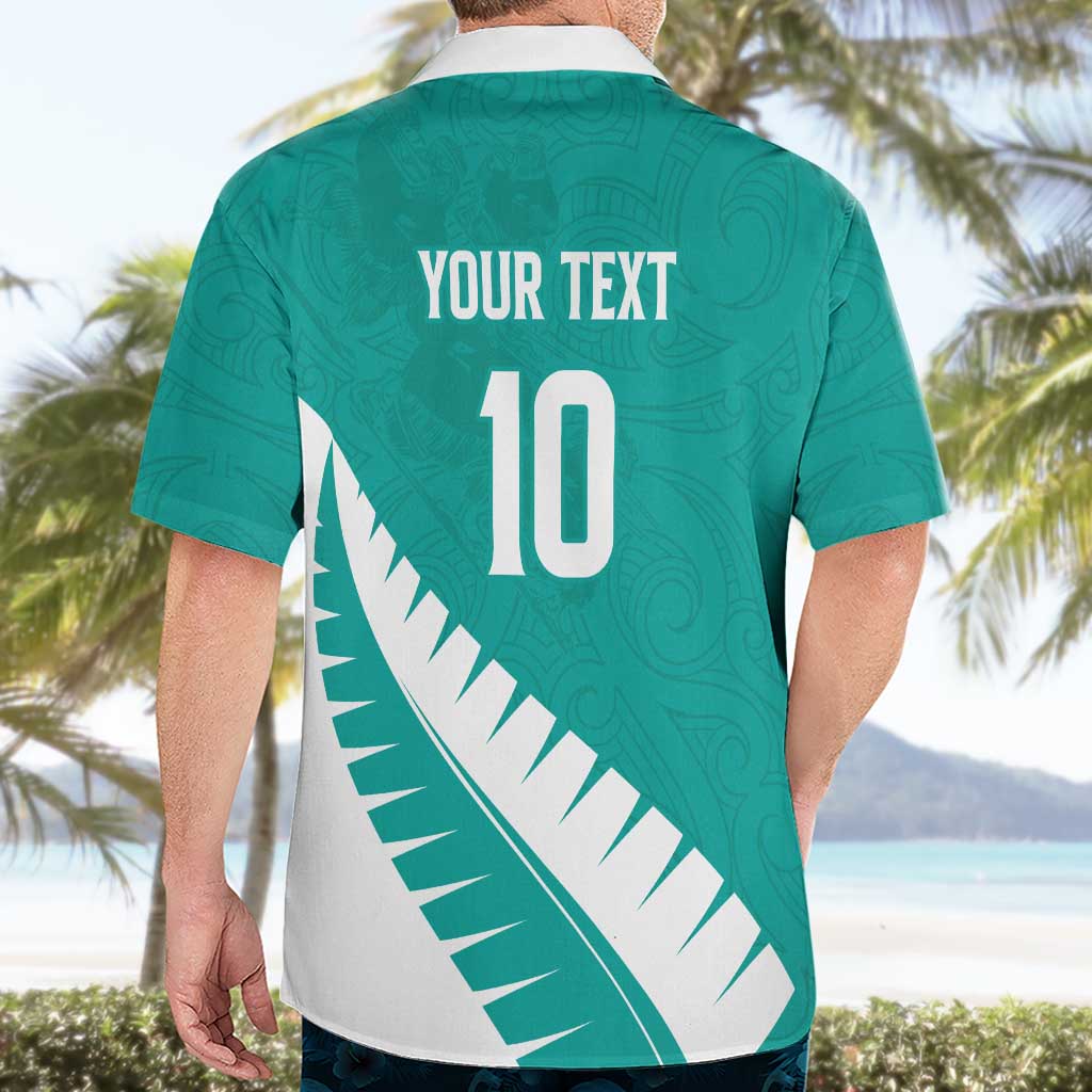 Custom New Zealand Cricket Hawaiian Shirt Kiwi Birds Haka Dance Turquoise Fern Sporty Style