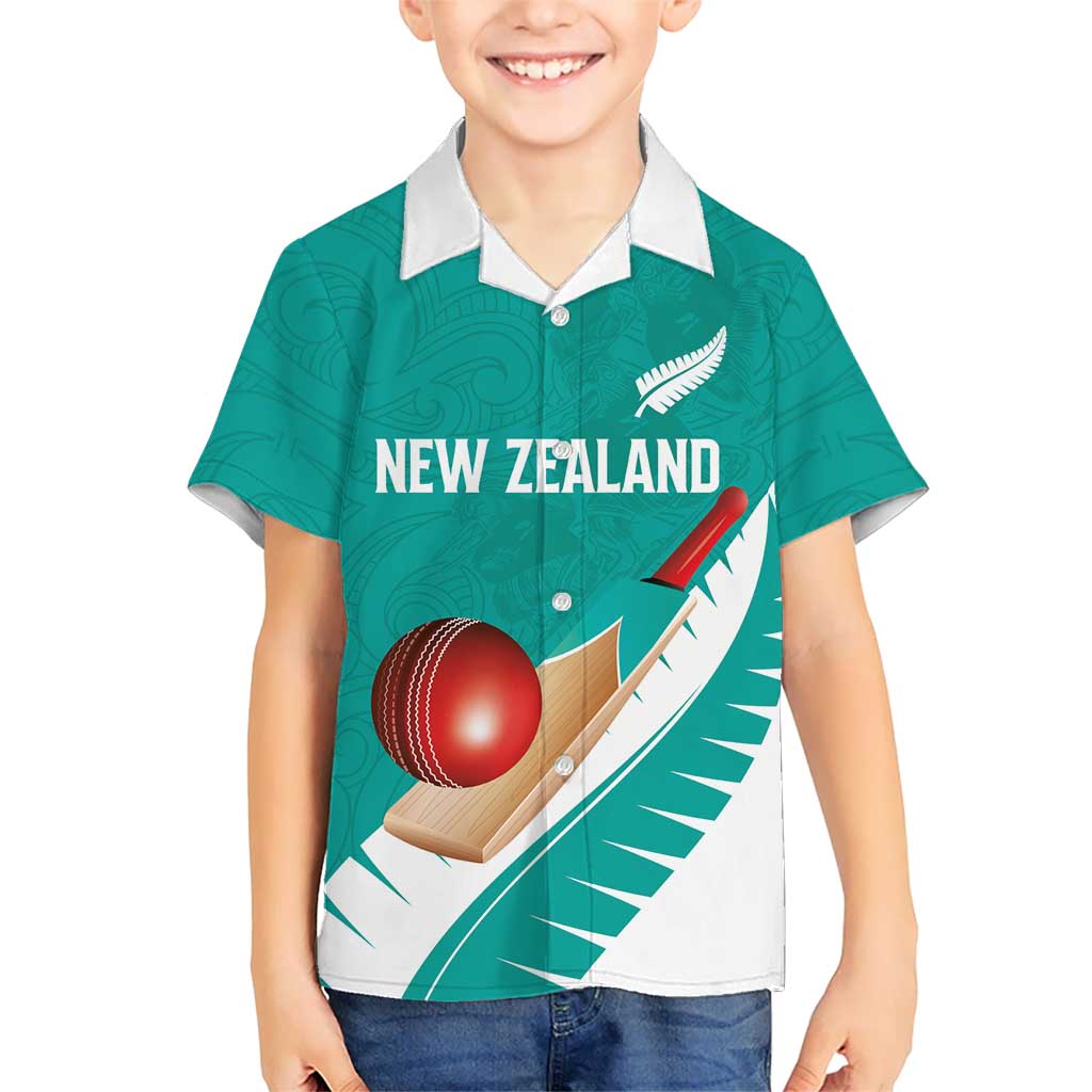 Custom New Zealand Cricket Hawaiian Shirt Kiwi Birds Haka Dance Turquoise Fern Sporty Style