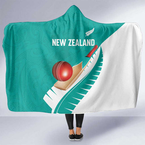 New Zealand Cricket Hooded Blanket Kiwi Birds Haka Dance Turquoise Fern Sporty Style