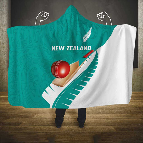 New Zealand Cricket Hooded Blanket Kiwi Birds Haka Dance Turquoise Fern Sporty Style