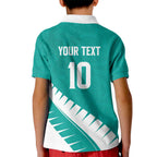 Custom New Zealand Cricket Kid Polo Shirt Kiwi Birds Haka Dance Turquoise Fern Sporty Style