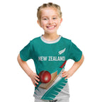 Custom New Zealand Cricket Kid T Shirt Kiwi Birds Haka Dance Turquoise Fern Sporty Style
