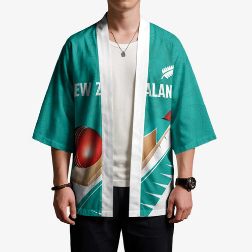 Custom New Zealand Cricket Kimono Kiwi Birds Haka Dance Turquoise Fern Sporty Style