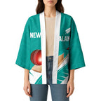Custom New Zealand Cricket Kimono Kiwi Birds Haka Dance Turquoise Fern Sporty Style