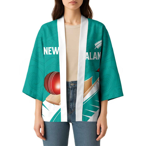 Custom New Zealand Cricket Kimono Kiwi Birds Haka Dance Turquoise Fern Sporty Style