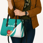New Zealand Cricket Leather Bag Kiwi Birds Haka Dance Turquoise Fern Sporty Style