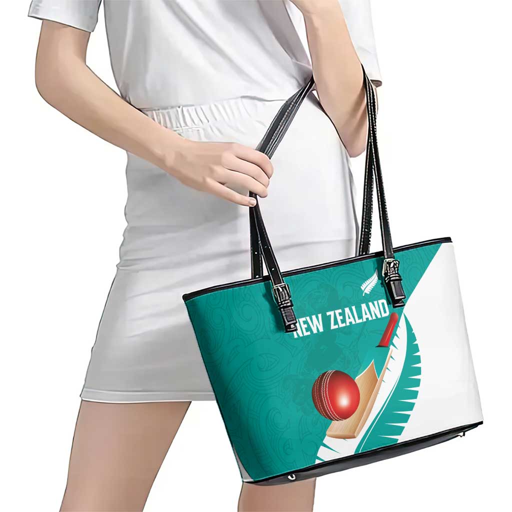 New Zealand Cricket Leather Tote Bag Kiwi Birds Haka Dance Turquoise Fern Sporty Style