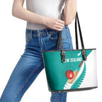 New Zealand Cricket Leather Tote Bag Kiwi Birds Haka Dance Turquoise Fern Sporty Style