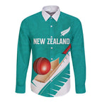 Custom New Zealand Cricket Long Sleeve Button Shirt Kiwi Birds Haka Dance Turquoise Fern Sporty Style